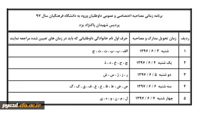 برنامه زمانی مصاحبه اختصاصی و عمومی داوطلبان ورود به دانشگاه فرهنگیان